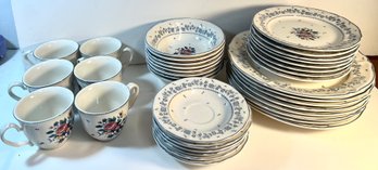 Set Of Flower Garden Malaysia Dinner Plates, Soup Bowls, Cups And Saucers