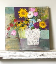 Moms Favorite Vase By Rita Honnen- Rhode Island- Signed 2022- Textured Oil On Stretched Canvas