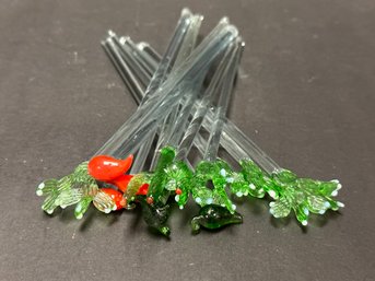 Glass Cocktail Stirrers With A Southwestern Theme: Cacti & Hot Peppers