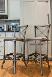 Ballard Design - Dutch Cross Back Metal Barstool With Padded Cushion