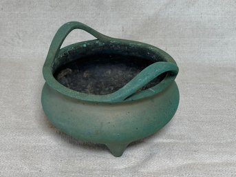 Chinese Bronze Loop Handle Censer Incense Pot 6x4in Great Verdigris Patina