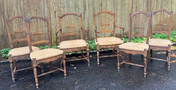 Six Vintage Beautiful Walnut & Rush Chairs  - Made In Italy