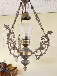 3 Arm Crystal Drop Brass Acorn Pattern Chandelier