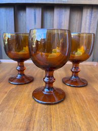 Vintage Amber Goblets Set Of Three - Imperial Glass Of Ohio