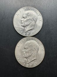 2 Eisenhower Dollars 1974, 1974-D