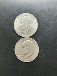 2 Eisenhower Dollars 1976, 1971-D