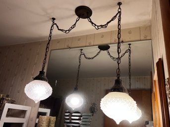 Vintage Swag Light Fixture With Cut Glass Shades