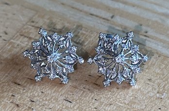 14K FM White Gold Diamond Snowflake Earrings