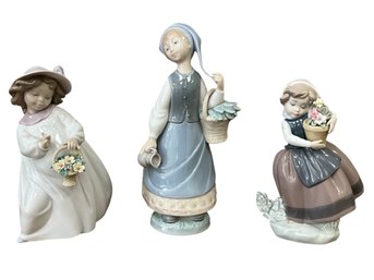 Lladro Figurines Set/3 - Happiness, Woman With Scarf, Spring Is Here