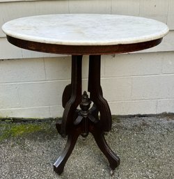 Antique Oval Marble Top Table On Wheels