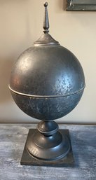 Hammered Metal Orb With Finial On Raised Display Base