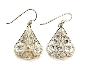 Vintage Sterling Silver Ornate Intricate Dangle Earrings