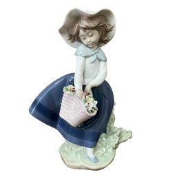 Lladro Pretty Pickings Girl With Basket Of Flowers Figurine