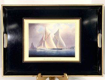 Lady Clare Lacquered Serving Tray With Clipper Ships - Made In England