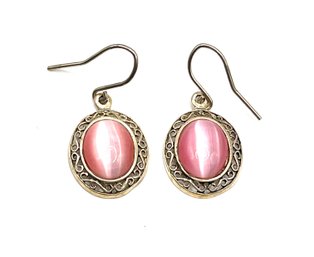 Lovely Vintage Sterling Silver Rose Quartz Dangle Earrings