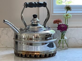 Vintage Simplex Buckingham Solid Copper Tea Kettle Finished In Chrome, Made In England