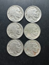 6 Buffalo Nickels 1920, 1923, 1929, 1935, 1936, 1937