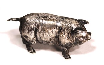 .800 Solid Silver Pig Figure Antique