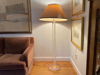 Lucite Floor Lamp With Designer Hand Painted Paper Shade (1/2)