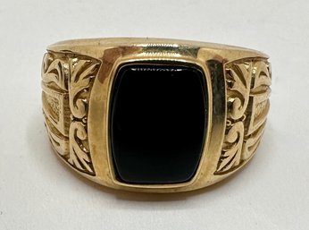 10K Gold Men's Ring With Natural Stone In Velvet Ring Box