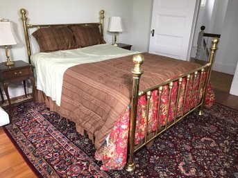 Complete Queen Size Brass Bed With SERTA Mattress And Box Spring With All Bedding - Ralph Lauren Comforter