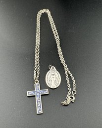 10' Silver Toned Necklace And Miraculous Medal