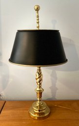 Vintage Brass Table Lamp With Toleware Style Black Lampshade