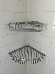 A Pair Of Chrome Finish Corner Wire Bathroom Shelves