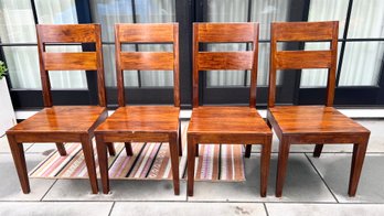 Set Of Four Crate & Barrel Basque Sustainable Solid Mango Wood Dining Side Chairs (RETAIL $1,352)