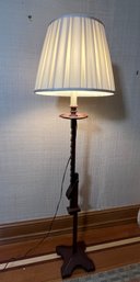 Adjustable Height Carved Wood Floor Lamp With Silk Shade