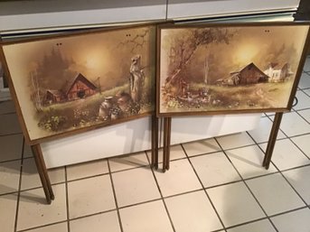 Vintage Barn Scene TV Trays