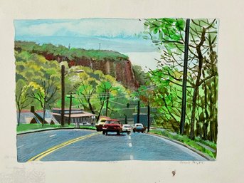 Eugenia Joyce Fayen (Amer. 20th Cent.) Acrylic On Paper, View Of East Rock From Whitney Avenue