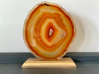 Polished Agate Slice In Wood Stand