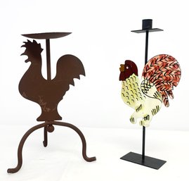 A Pair Of Rooster Themed Candlesticks