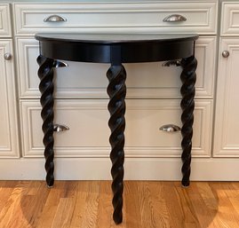 Half Moon Wall Table With Sharp Edged Barley Twist Legs In Ebony