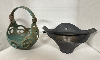 Unique Designs! -  Chopstick Pottery Ceramic Vase Bowl, Metal Designed Basket With Top Handle. PP/C2