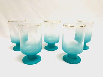 Set Of 5 Vintage Teal Pedestal Tumblers By Blendo