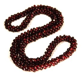 French Braided Bohemian Garnet Beaded Necklace 26' Long