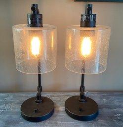 Two Matching Table Lamps With Edison Style Bulbs