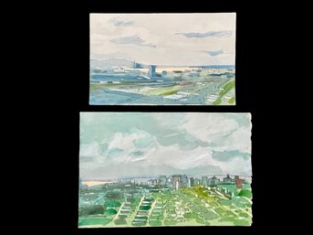 Eugenia Joyce Fayen (Amer. 20th Cent.)Two Views Of New Haven Harbor, Watercolor On Paper