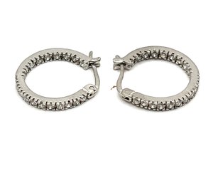 Beautiful Sterling Silver With Clear Stones Hoop Earrings