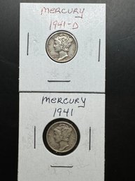 2 Mercury Dimes 1941, 1941-D