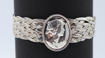 Gorgeous Milor Italy Cameo Sterling Silver Wide Braided Bracelet