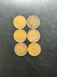 6 Indian Head Pennies 1900, 1901, 1902, 1903, 1904, 1905