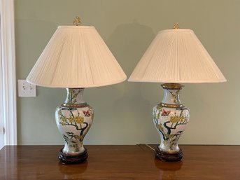 Pair Of Beautiful Asian Style Porcelain Lamps Chinoiserie