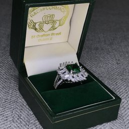 Stunning Brand New Ring - VERY EXPENSIVE LOOK ! - Sterling Silver - Green Tourmaline & Sparkling White Zircons