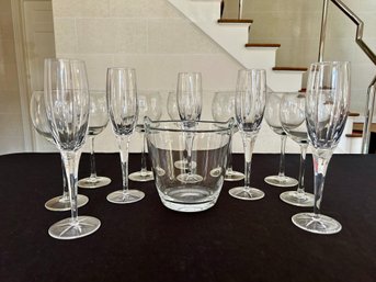 Mixed Bar Lot II- Wine Glasses, Ice Bucket And Miller Rogaska Champagne Glasses