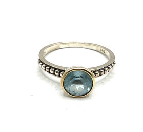 Beautiful Vintage 14K And Sterling Silver Aquamarine Stone Ring, Size 6.8