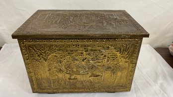 Vintage Embossed Brass Coal Box