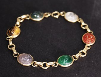 Fine Gold Filled Vintage Carved Semiprecious Stone Scarab Bracelet